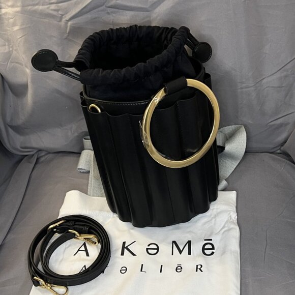 Unique Metal Handle Bucket, Black, Vegan Leather, Alkeme Atelier, "Water" NWOT - Picture 8 of 12